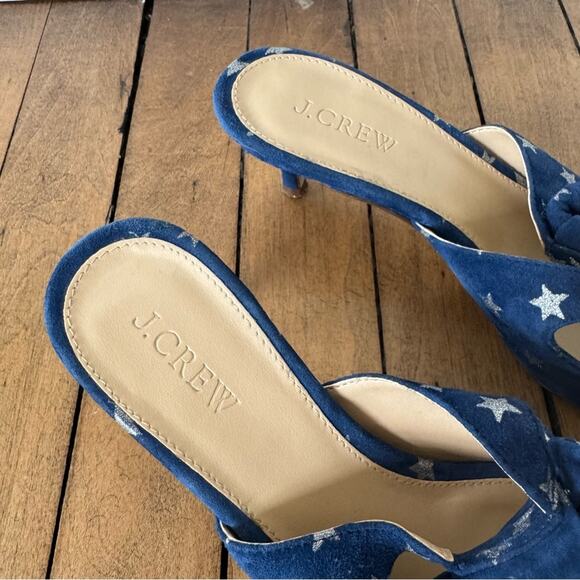 J. Crew Sophia Blue and Silver Starry Suede Kitten Heels Mules 7 americana - Picture 8 of 11